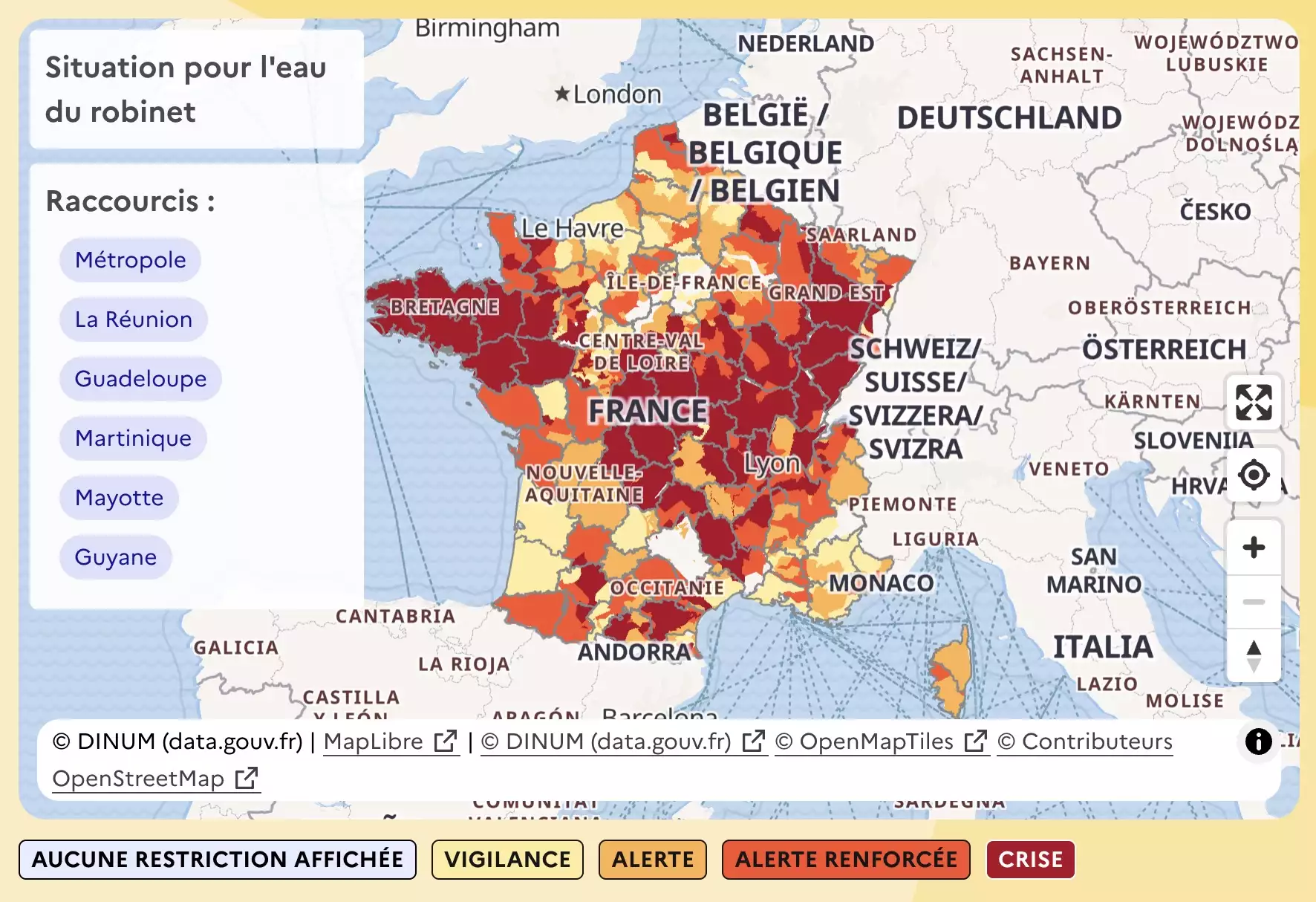 Les restrictions d&rsquo;usage de l&rsquo;eau en date 14 septembre 2026 (Source VigiEau)