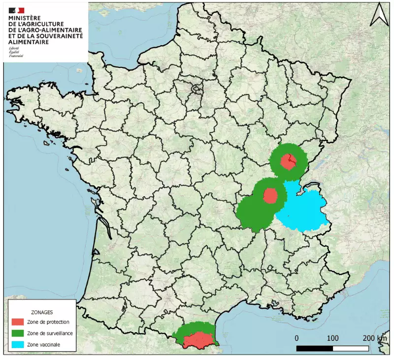 Zones réglementées et vaccinale DNC en date du 3 novembre (Source : ministère de l’Agriculture)