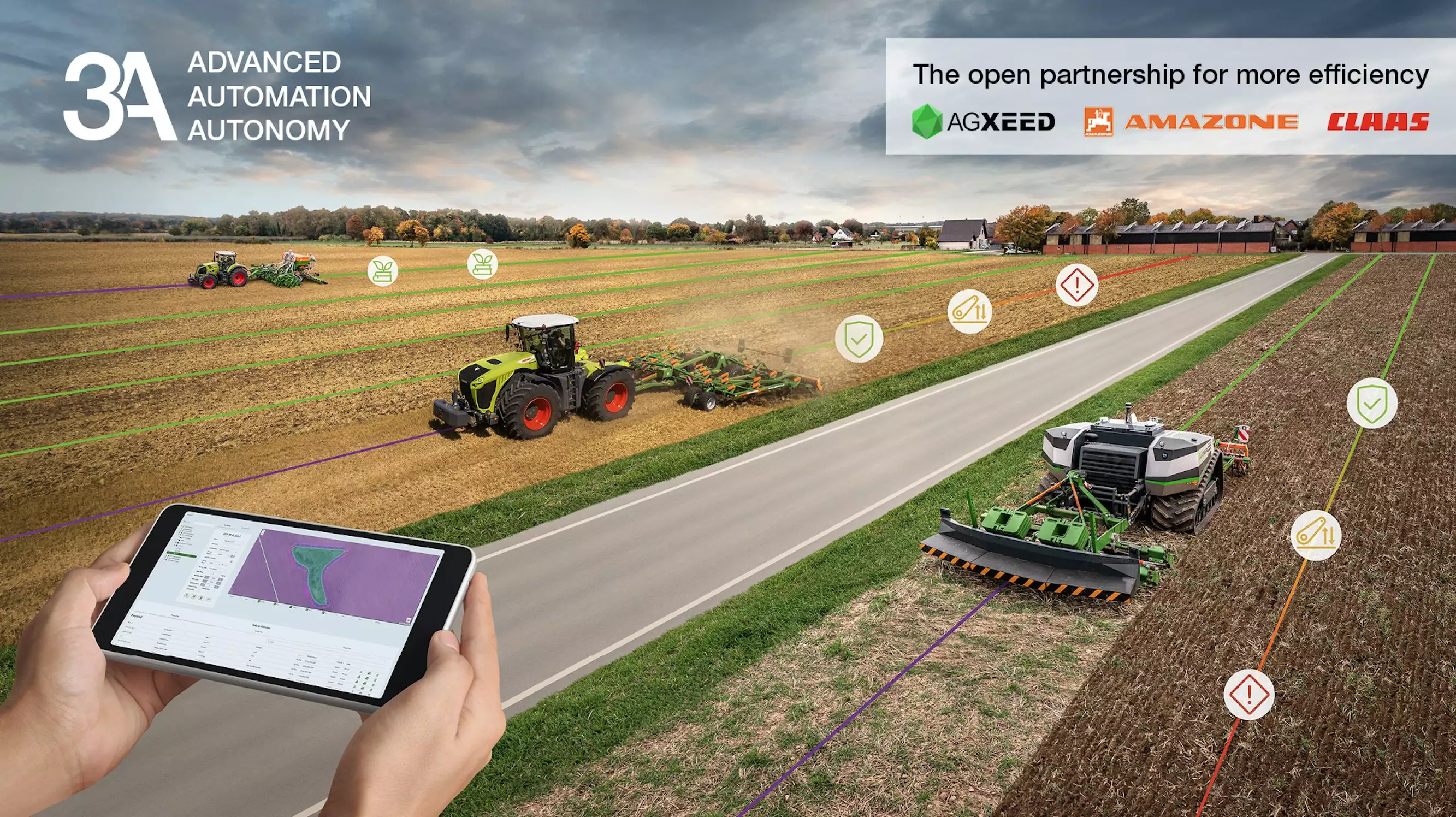 AgXeed, Amazone et Claas ont fondé en 2023 la première association d'autonomie de la technique agricole, afin de développer la normalisation et la standardisation entre les différents fabricants (Crédit photo : 3A)