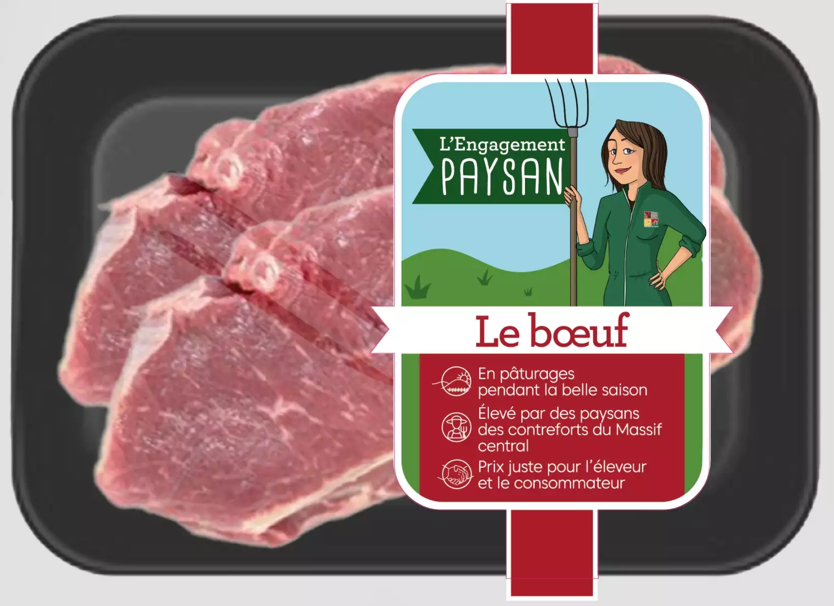 La marque L’Engagement Paysan sera présente en GMS à compter de janvier 2022 et concernera trois espèces que sont le bœuf, le veau et l’agneau (Crédit photo : Unicor)