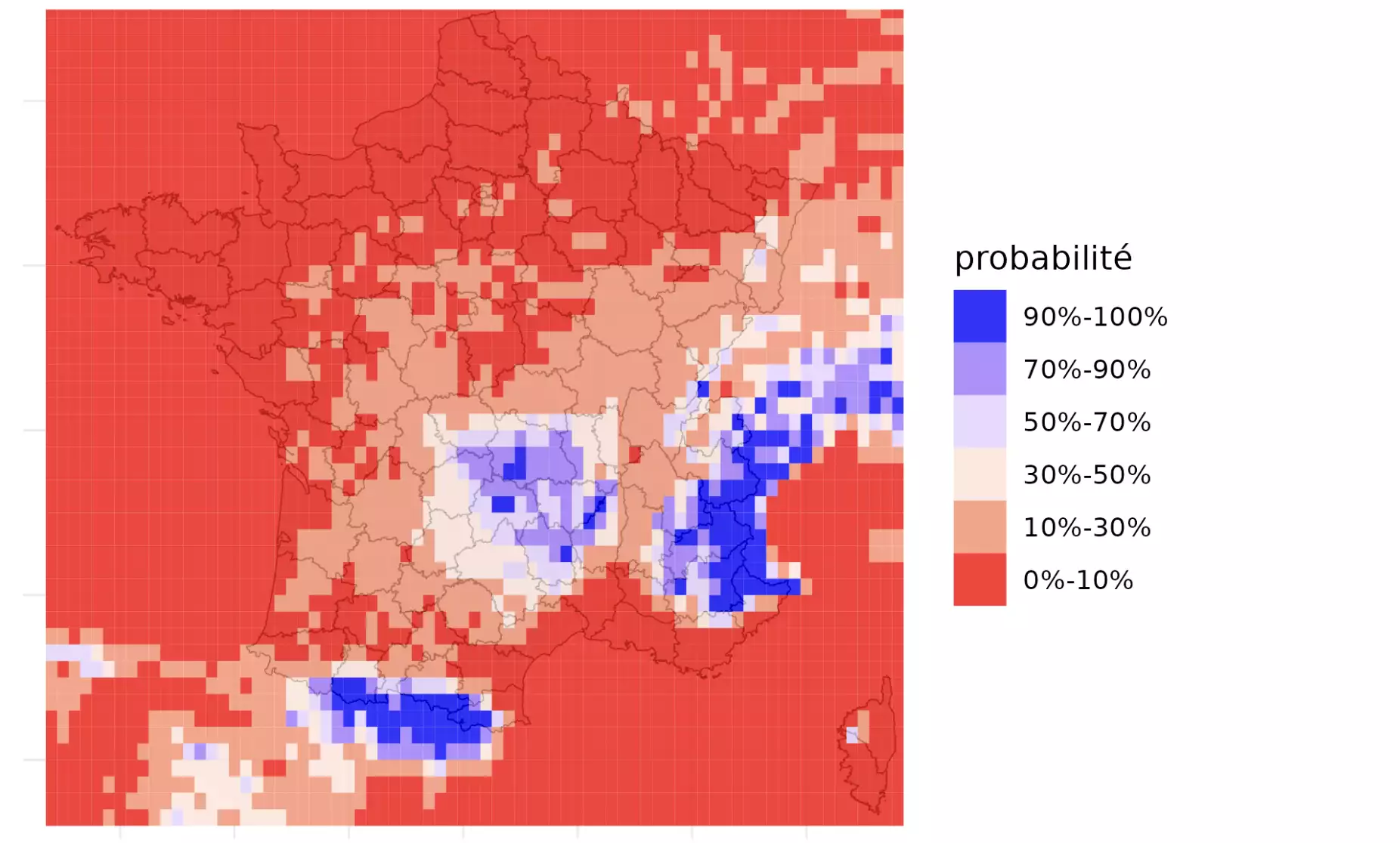 Probabilité de cumuler plus de 10 mm de précipitations d’ici au 17 août (Source : AléaPluie)