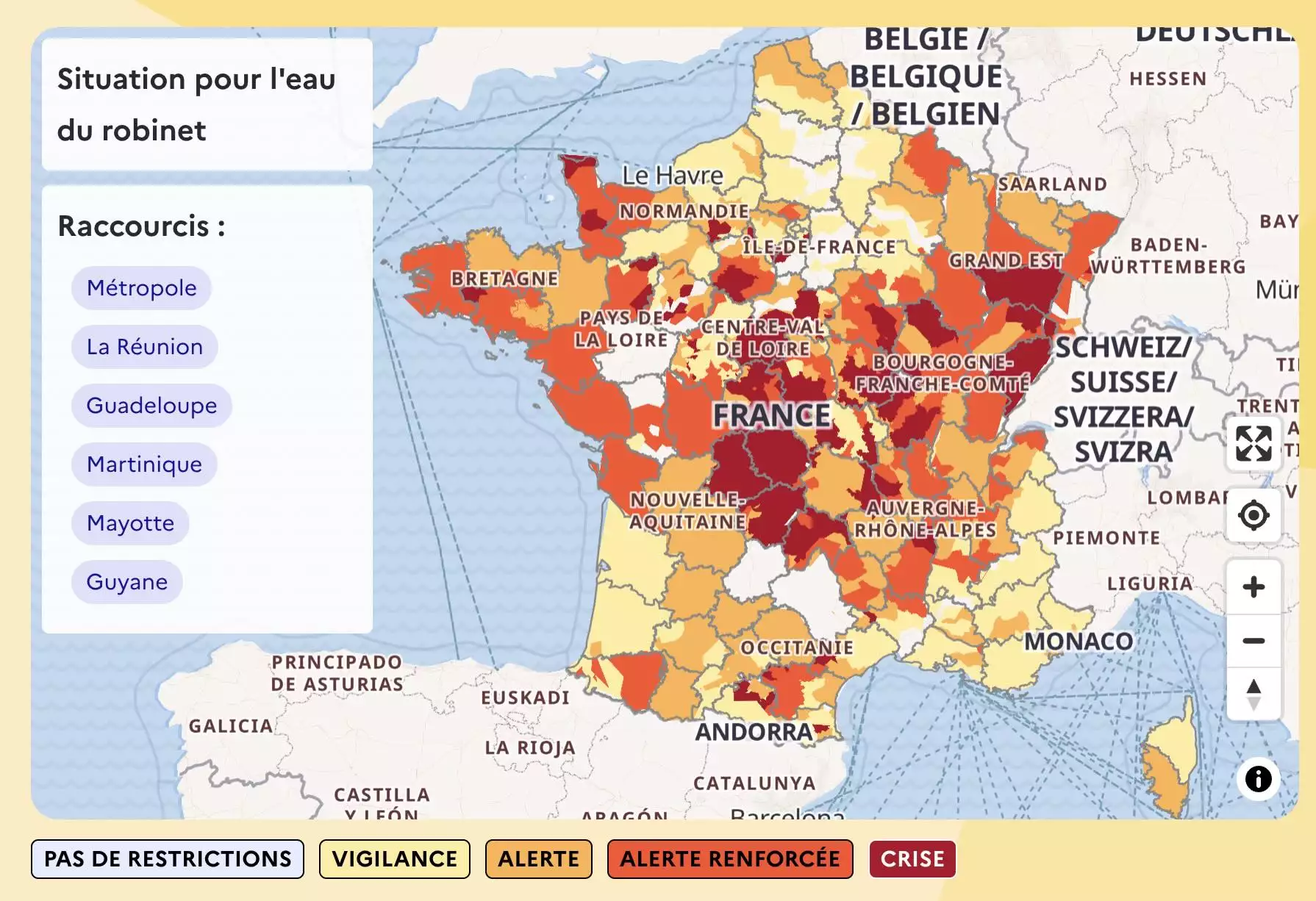 Les restrictions d’usage de l’eau en date du 22 juillet (Source VigiEau)