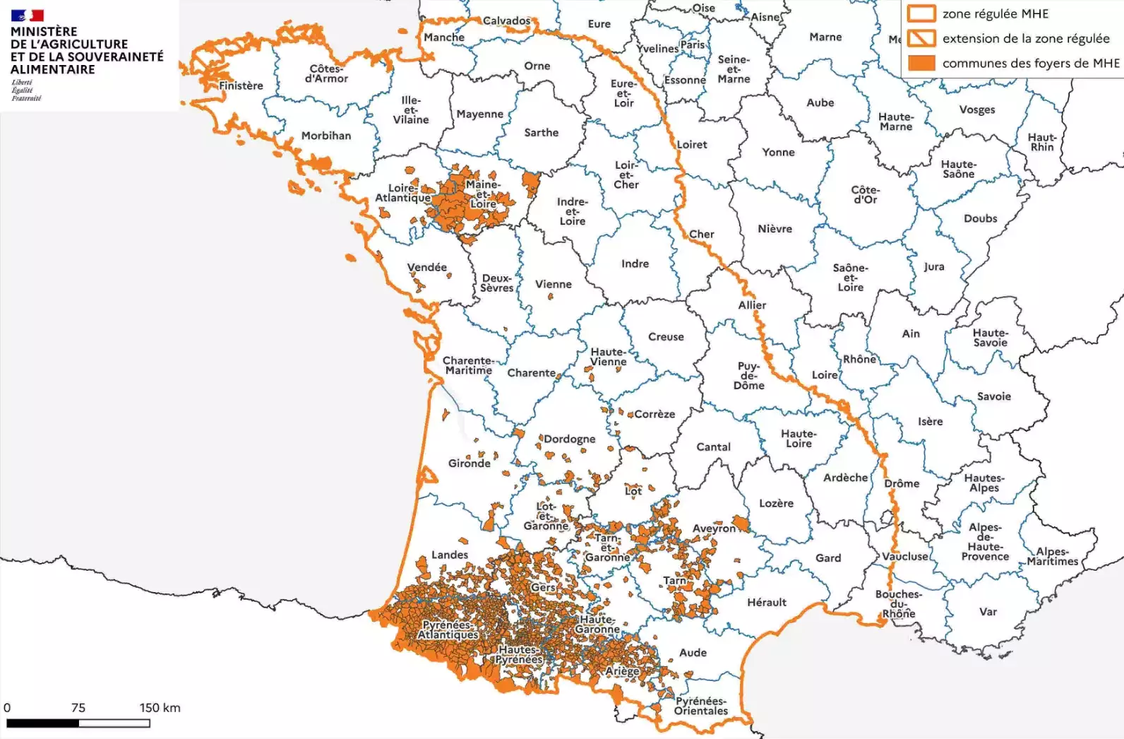 Zone régulée de la MHE en date du 13 septembre (Source : ministère de l’Agriculture)