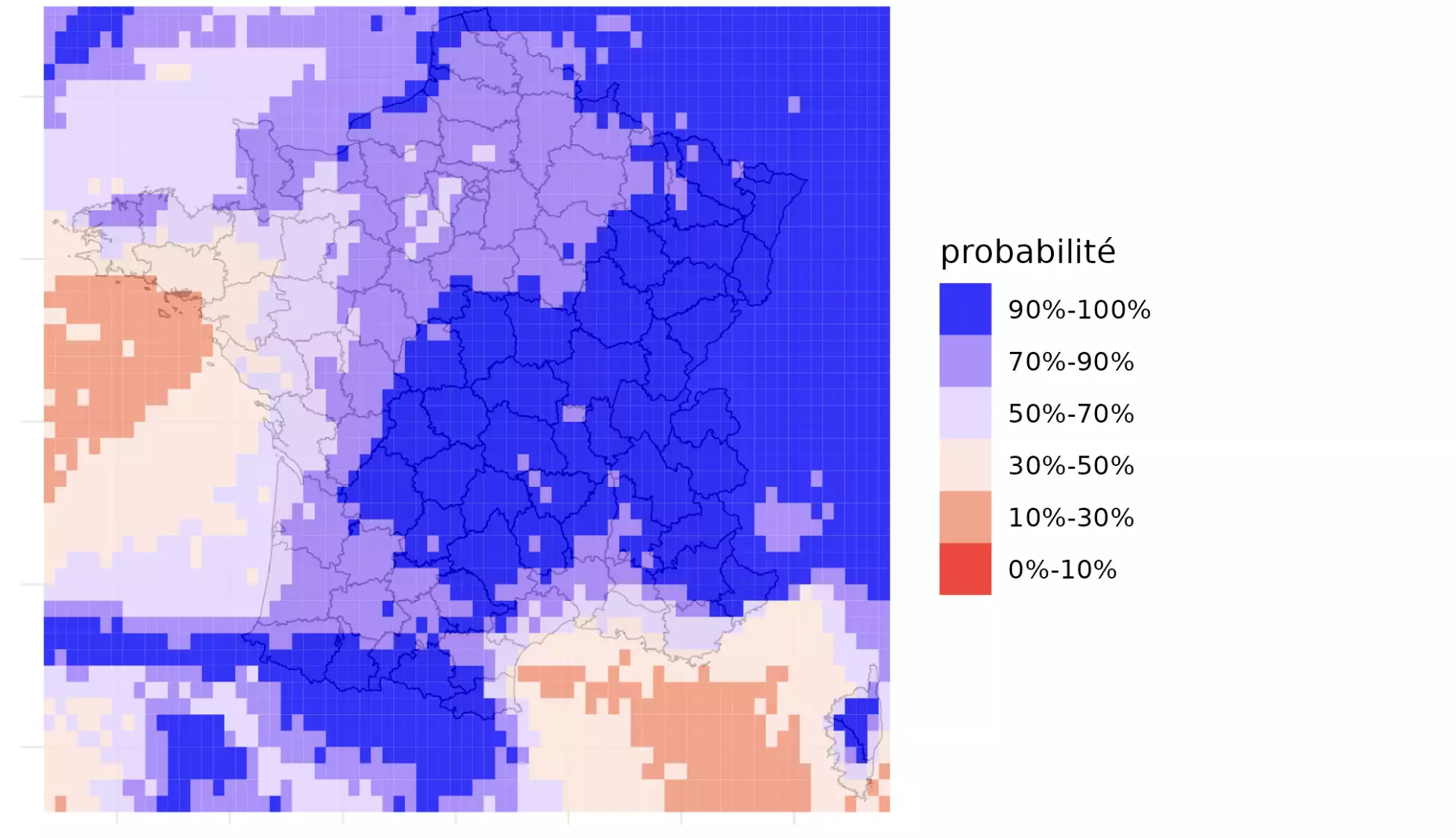 Probabilité de cumuler plus de 10 mm de précipitations d’ici au 27 août (Source : AléaPluie)