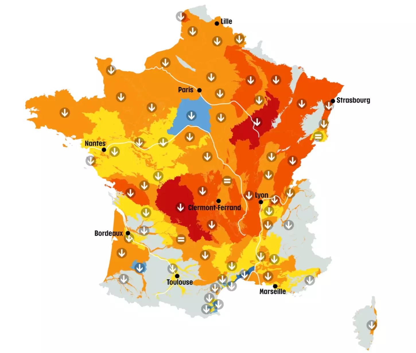 Niveau des nappes et tendances évolutives en date du 1er août 2026 (Source : BRGM)