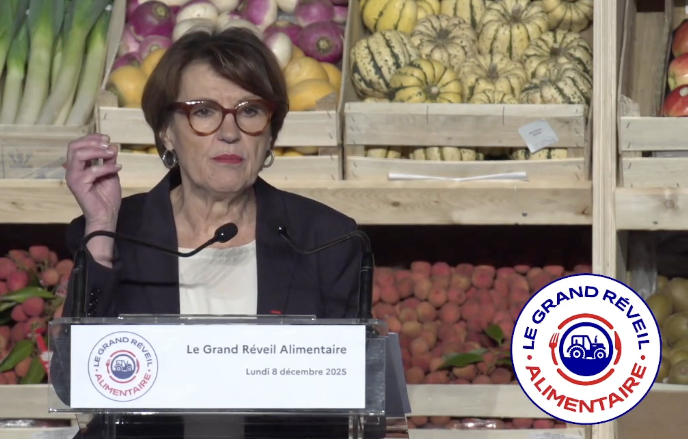 La ministre de l’Agriculture Annie Genevard à Rungis le 8 décembre (Source : Ministère de l’Agriculture)