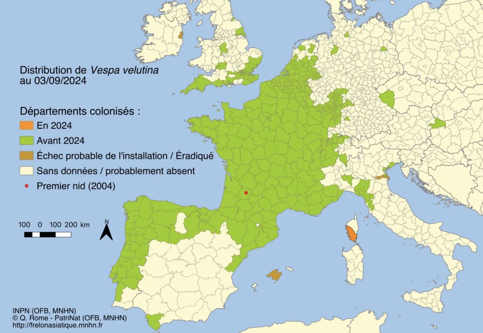 Front de colonisation du frelon asiatique (Source : Museum national d’histoire naturelle)