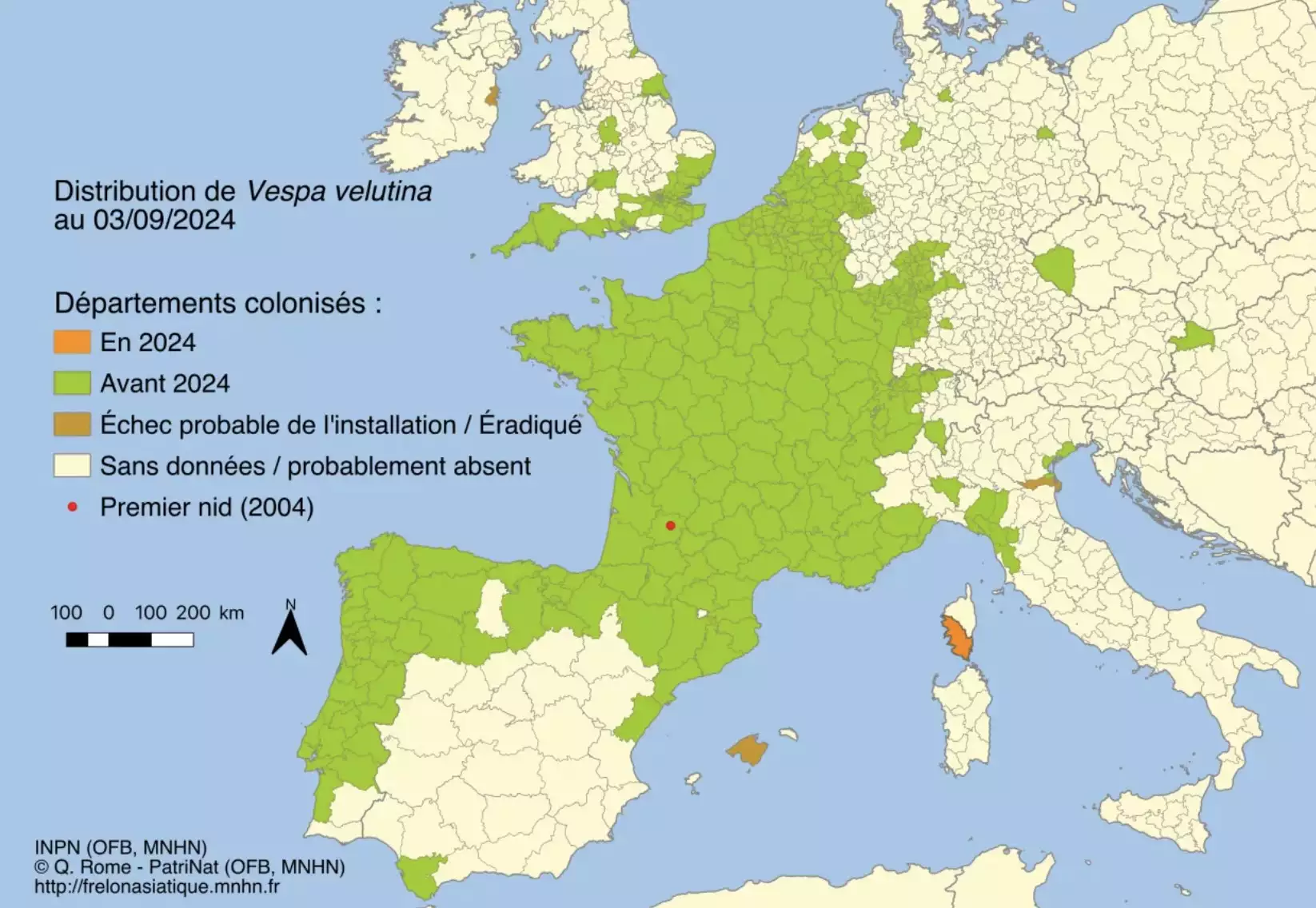 Front de colonisation du frelon asiatique (Source : Museum national d’histoire naturelle)
