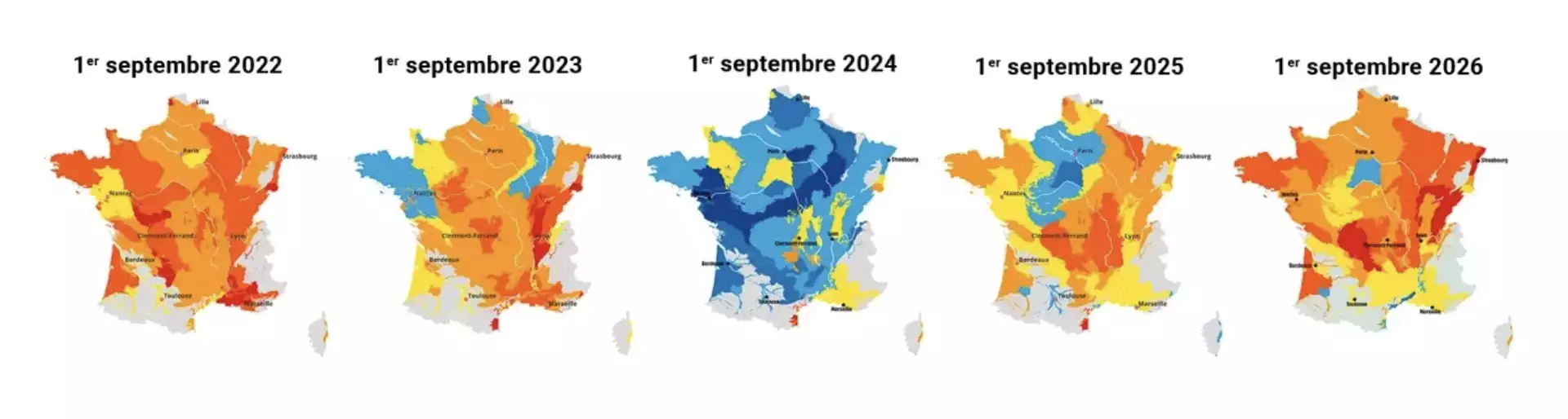 &Eacute;volution de la situation des nappes phr&eacute;atiques de septembre 2022 &agrave; septembre 2026 (Source&nbsp;: BRGM)