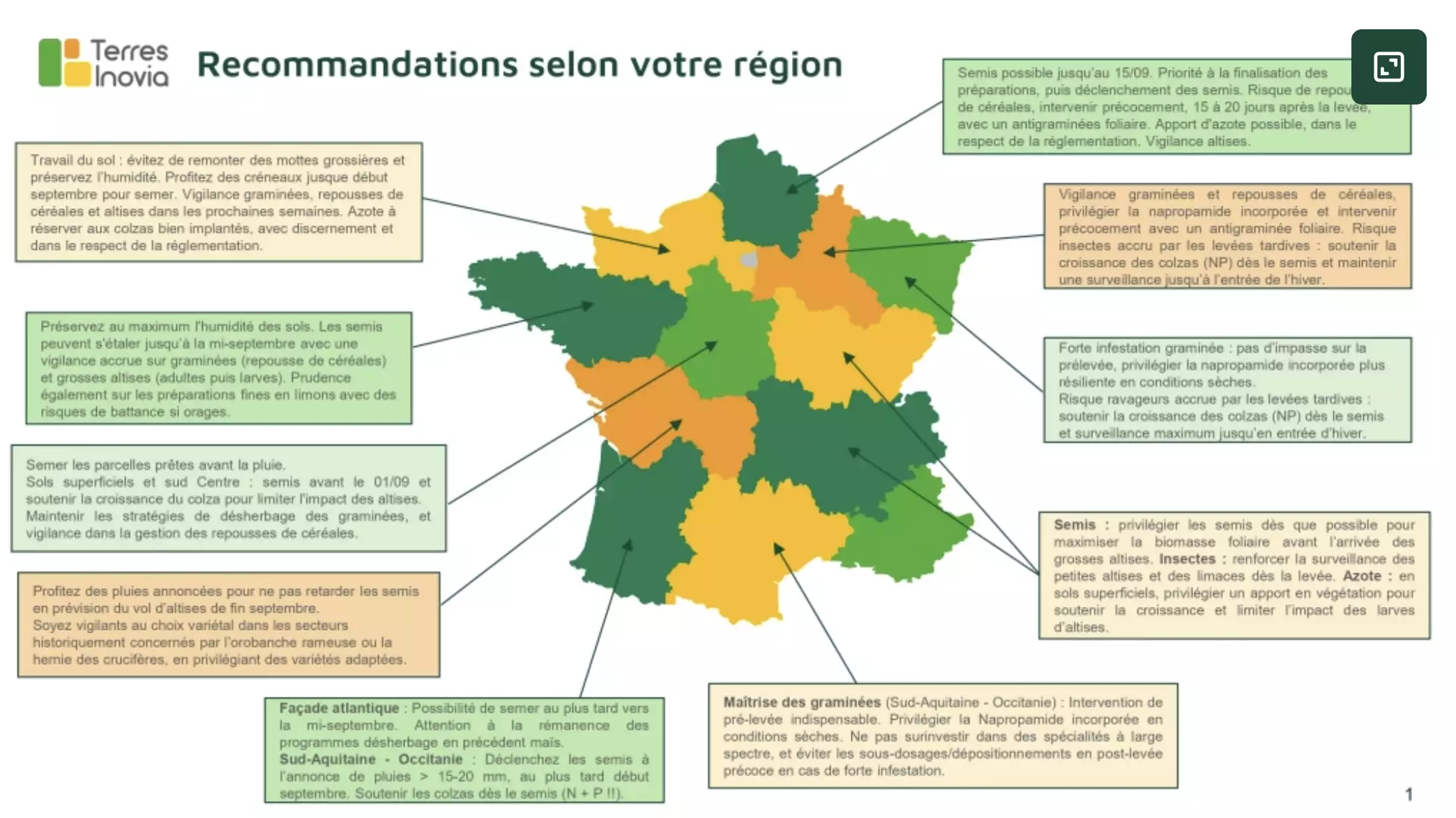 Les recommandations par région (Source : Terre Inovia)