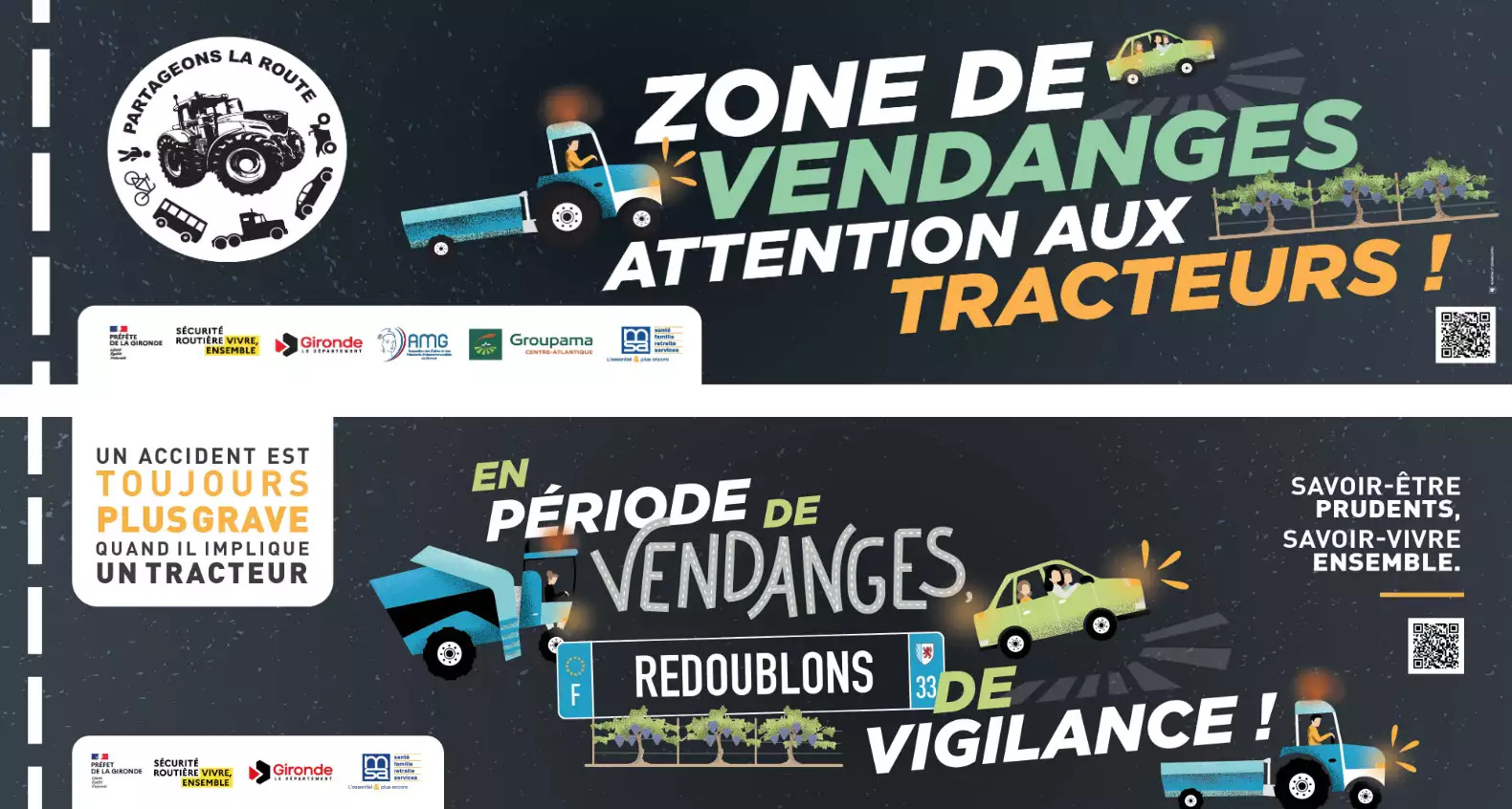 L&rsquo;objectif est de toucher &agrave; la fois les professionnels agricoles et les usagers de la route (Source MSA Gironde)