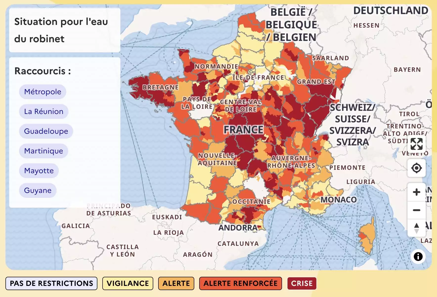 Les restrictions d’usage de l’eau en date du 10 août (Source VigiEau)