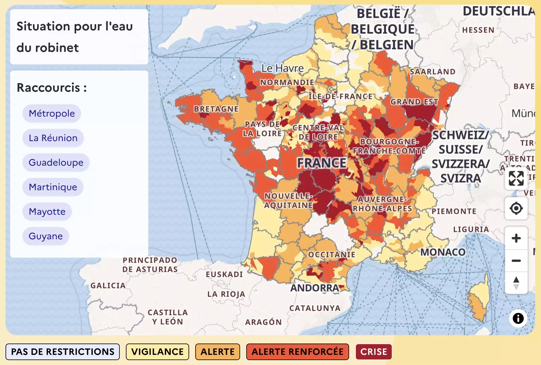 Les restrictions d’usage de l’eau en date du 23 juillet (Source VigiEau)