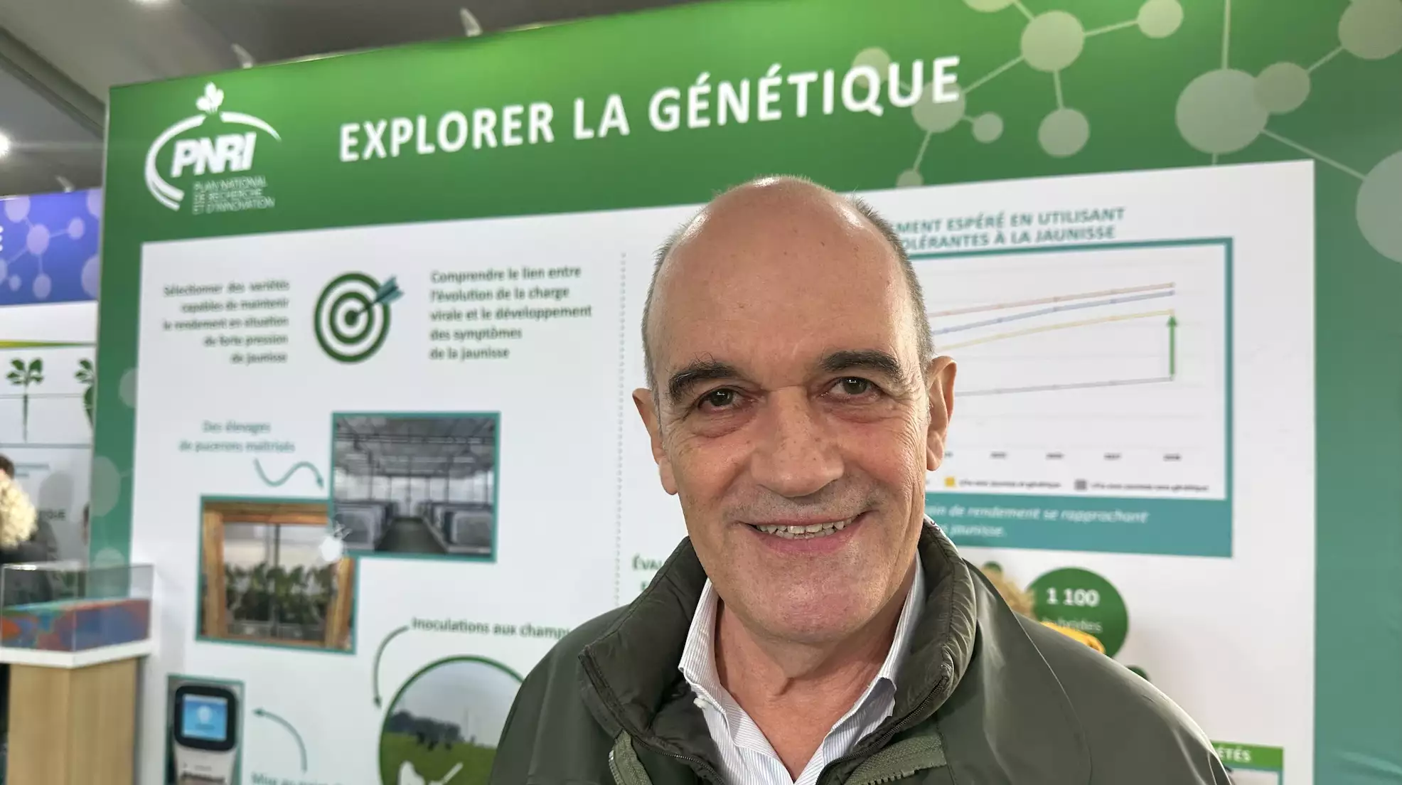 François Desprez, président de la section betteraves et chicorées à l’Union française des semenciers (UFS), dans l'espace dédié au Plan national de recherche et d’innovation (PNRI) à Betteravenir, dans la Somme (Crédit photo : R. Lecocq)