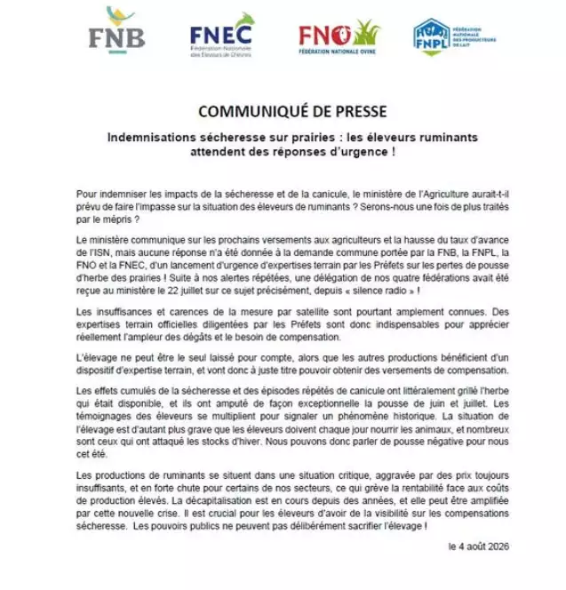 Communiqué de presse de la part de FNB, FNEC, FNO, FNPL
