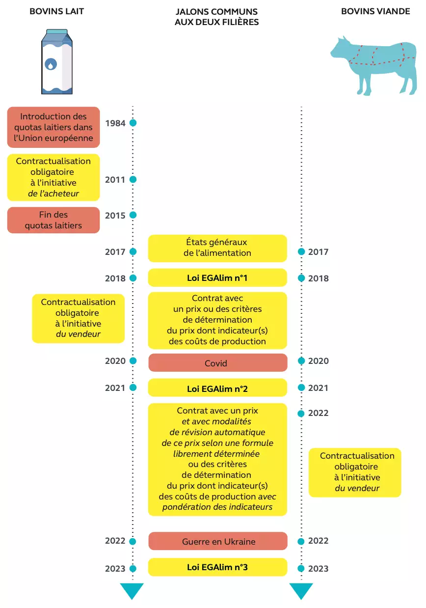 Principaux jalons associés à la contractualisation dans les filières bovines (Source : Cour des comptes)