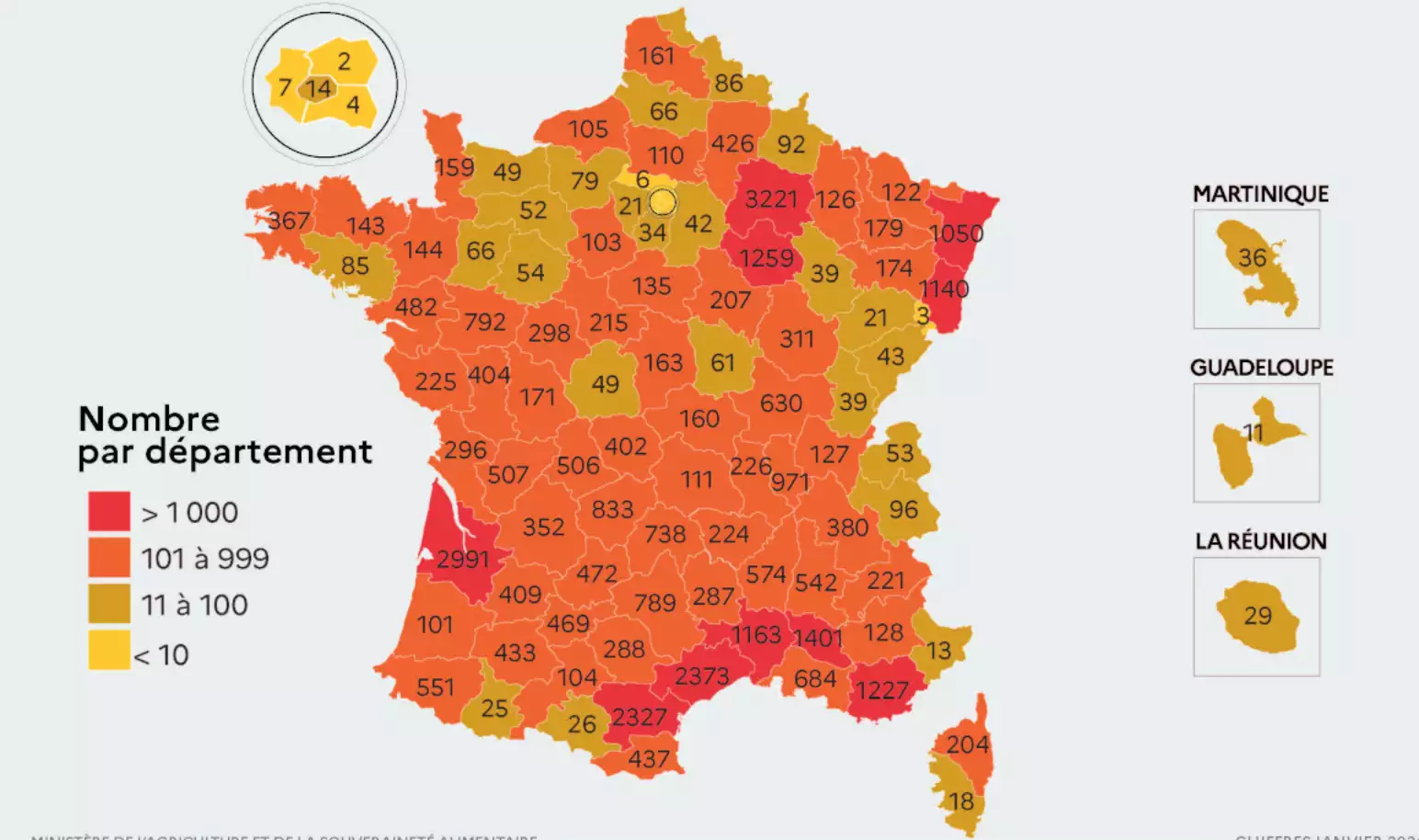 Nombre d’exploitations certifiées HVE par département (Source : ministère de l’Agriculture)