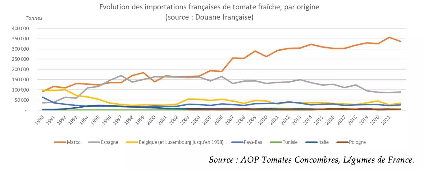 Evolution des importations de tomates fraiches