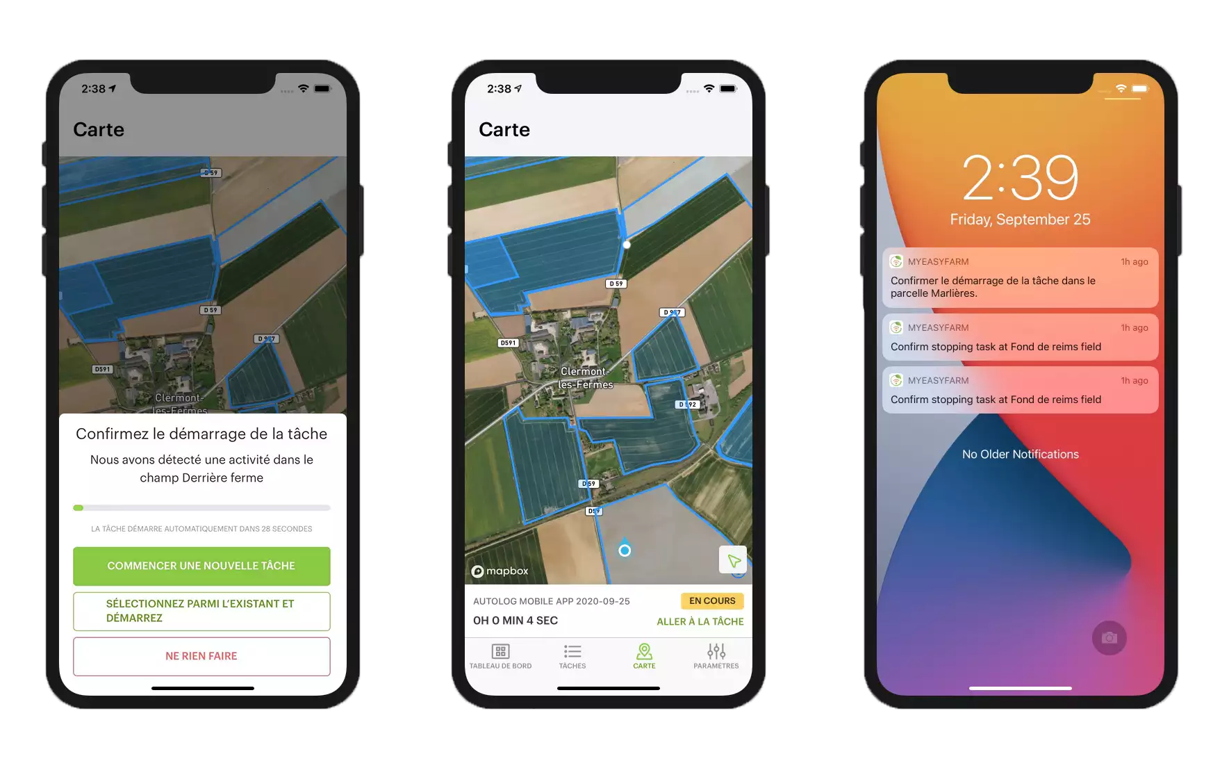 Driver, la 1ère application mobile de traçabilité sans saisie et automatique des interventions dans les parcelles (Crédit photo : MyEasyFarm)