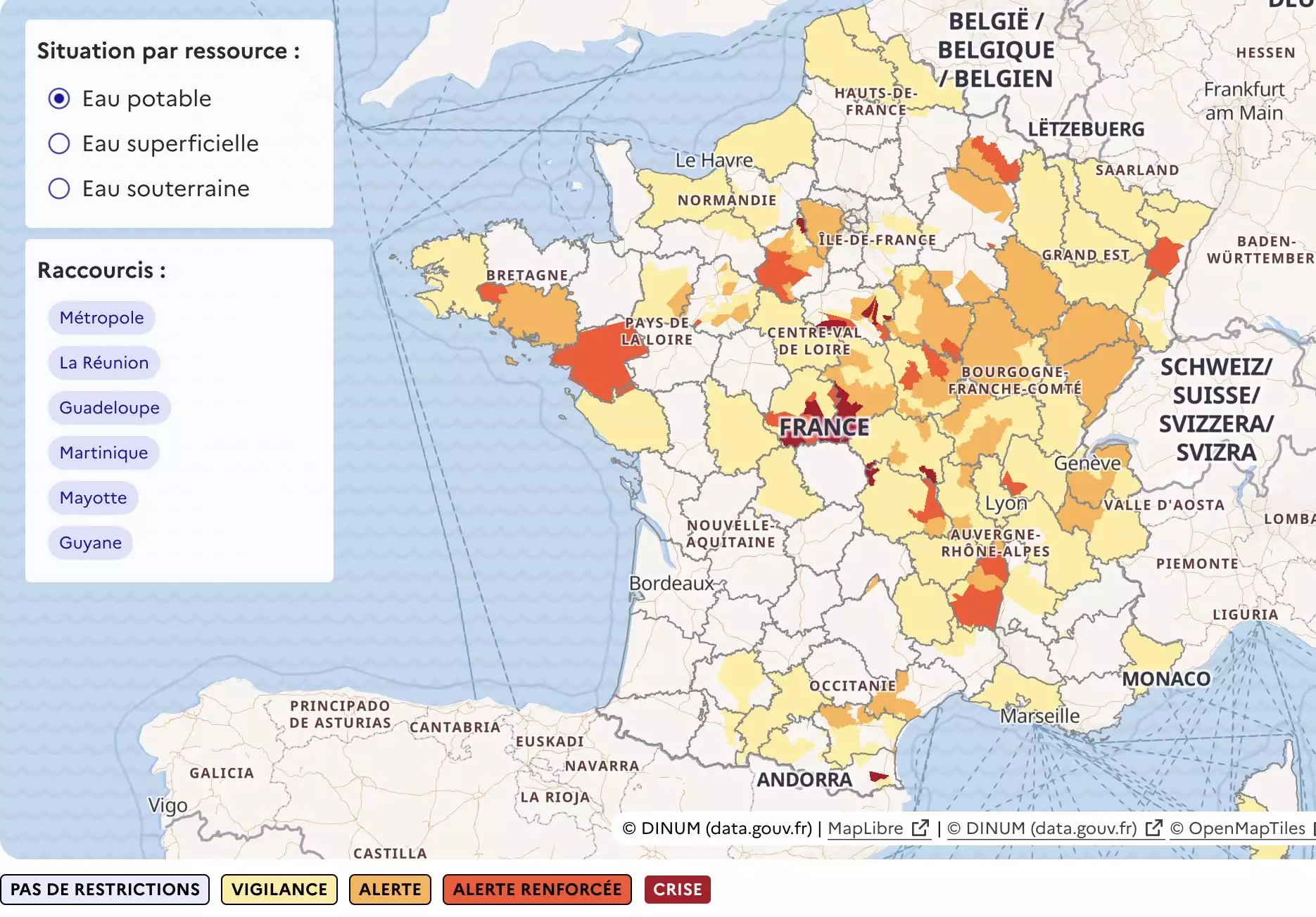 Les restrictions d’usage de l’eau en date du 26 juin (Source Vigieau)