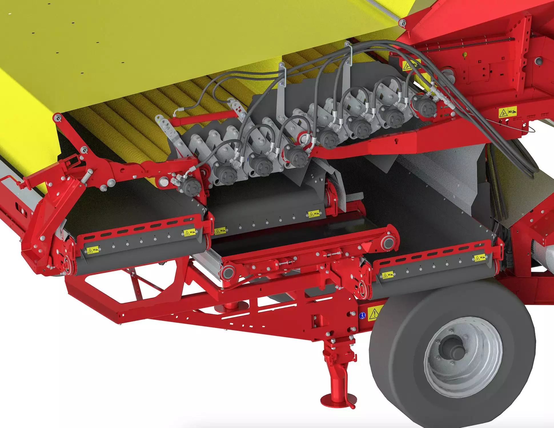 Tapis de sortie collecteur pour la liaison entre la bande de sortie produit pré-calibré et la bande de sortie terre