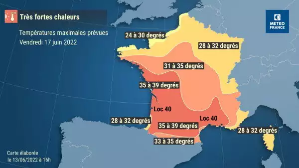 Les prévisions de Météo France pour ce vendredi 17 juin (Source : Météo France)