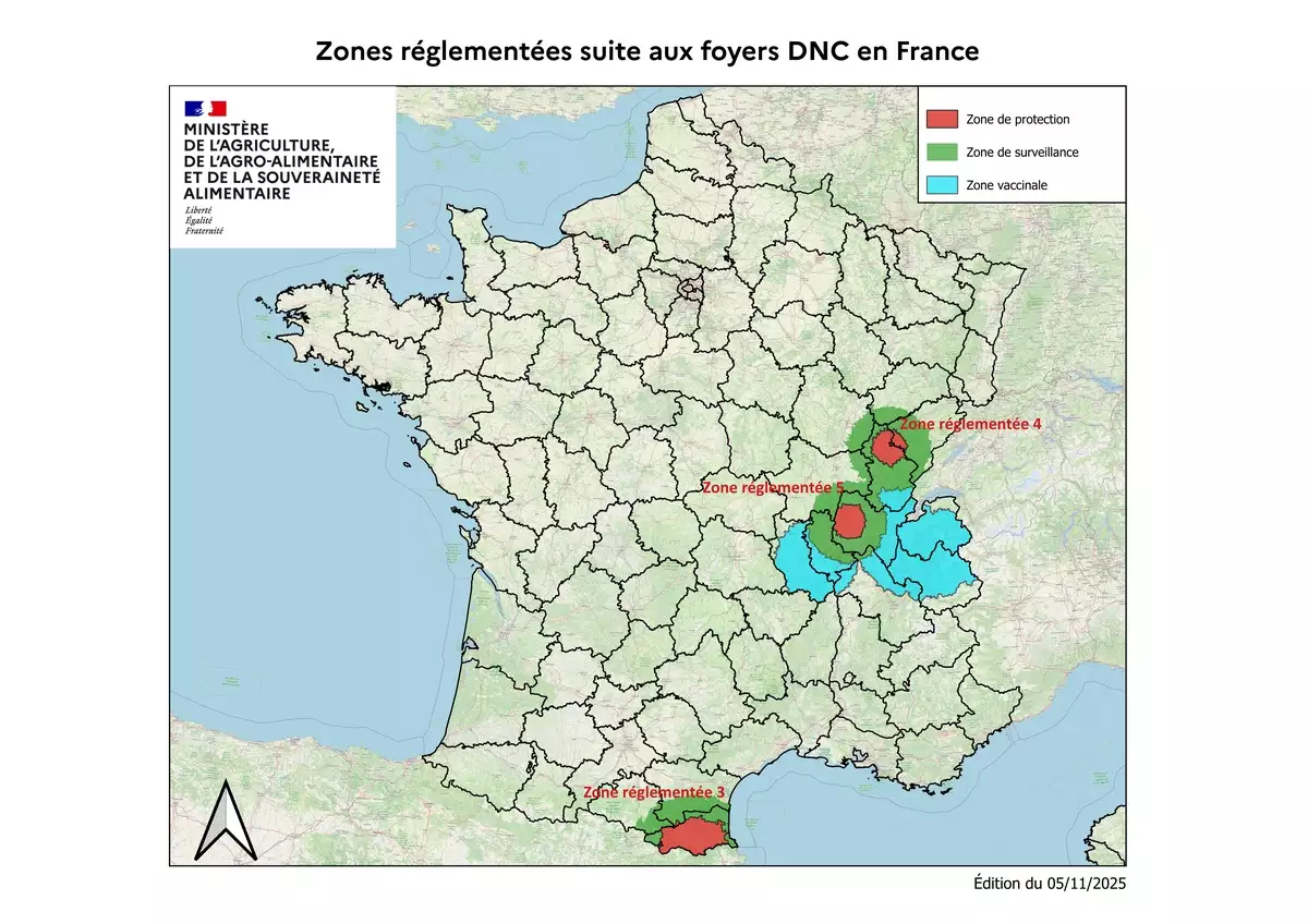 Les zones réglementées DNC (Source : ministère de l’Agriculture)